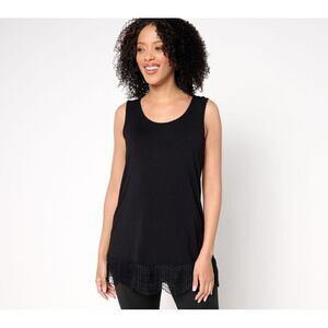Fashion Women's Top Plus Sz 1X Knit Tank Lace Trim Black A683829